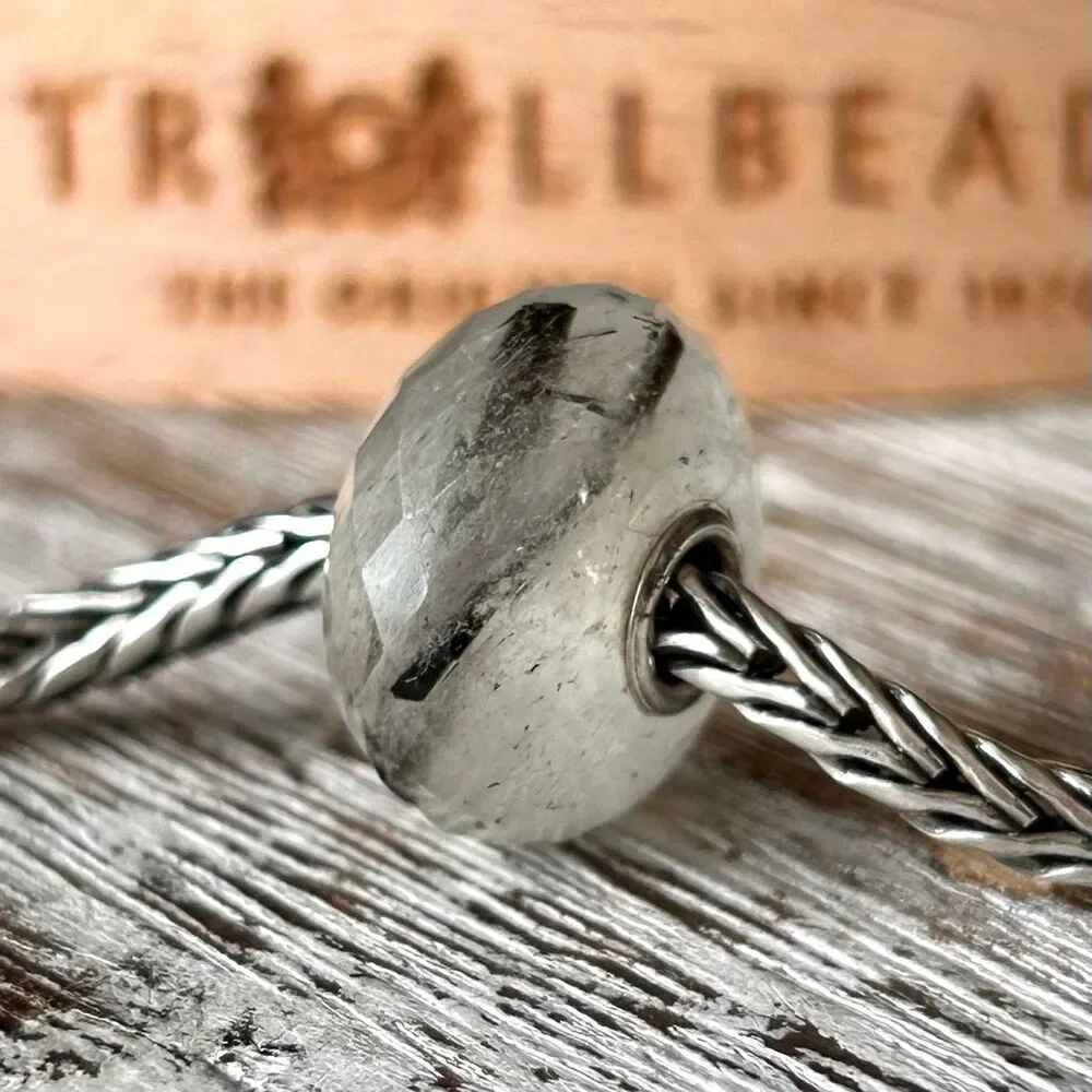 TROLLBEADS Tourmalinated Quartz Gemstone Facet RARE 2010 LAA 925 Black Rutilated